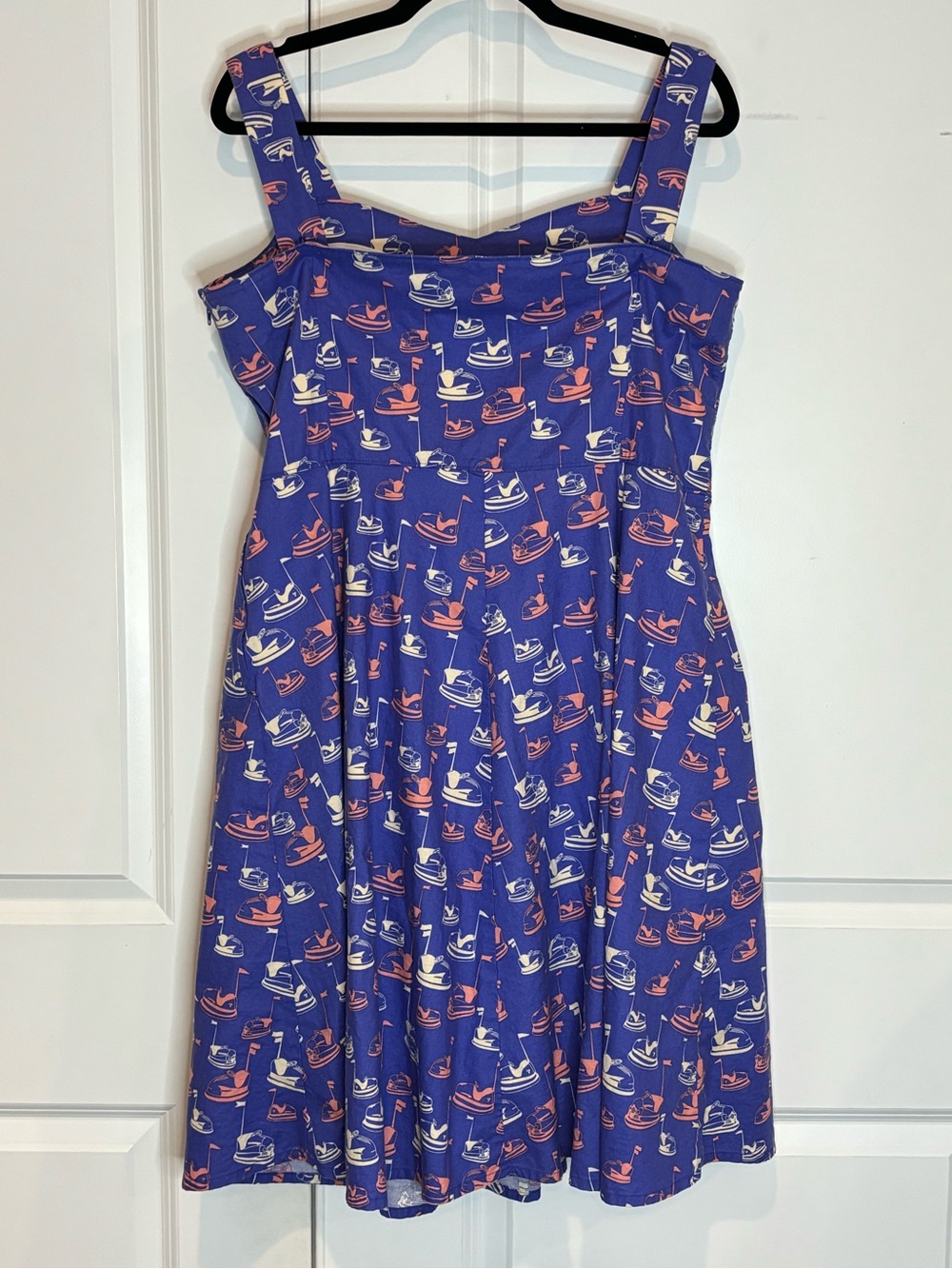 Bea & Dot ModCloth Purple Bumper Car Print Sleeveless Fit Flare Dress 1X - Picture 6 of 10